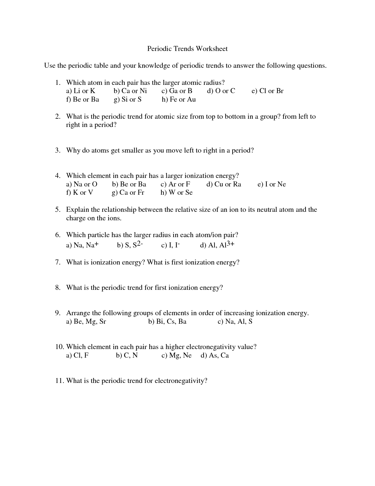 periodic table practice worksheet answers